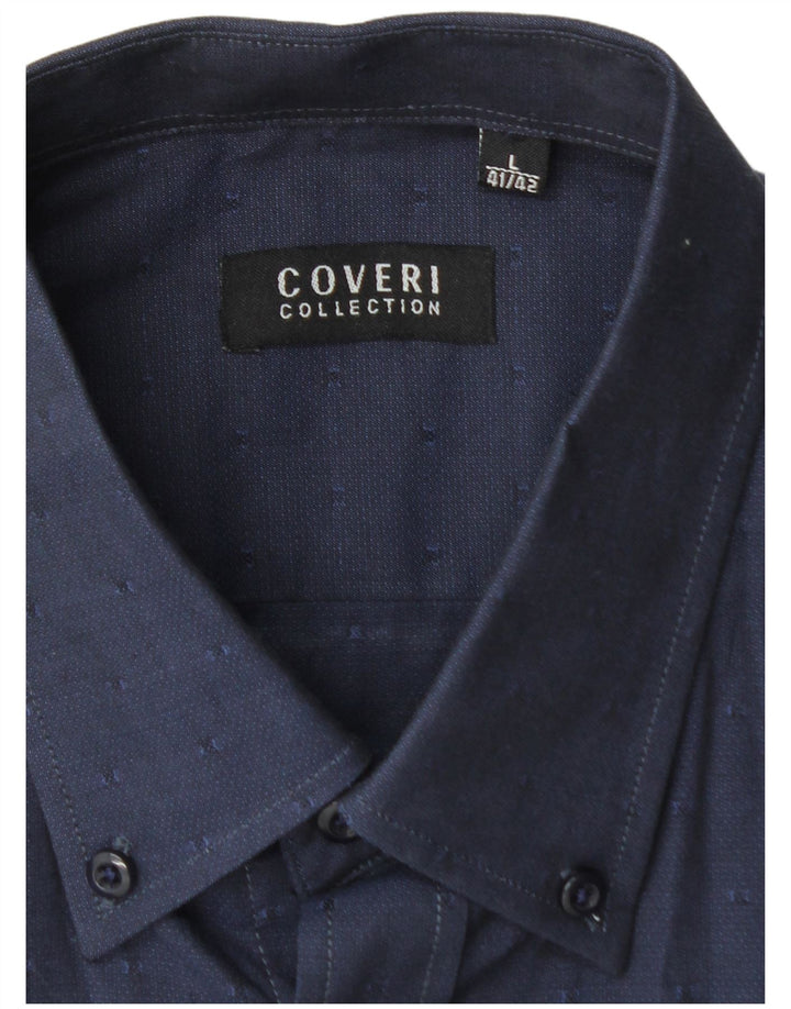 COVERI Chemise Homme Taille 41/42 Large Bleu Marine Coton
