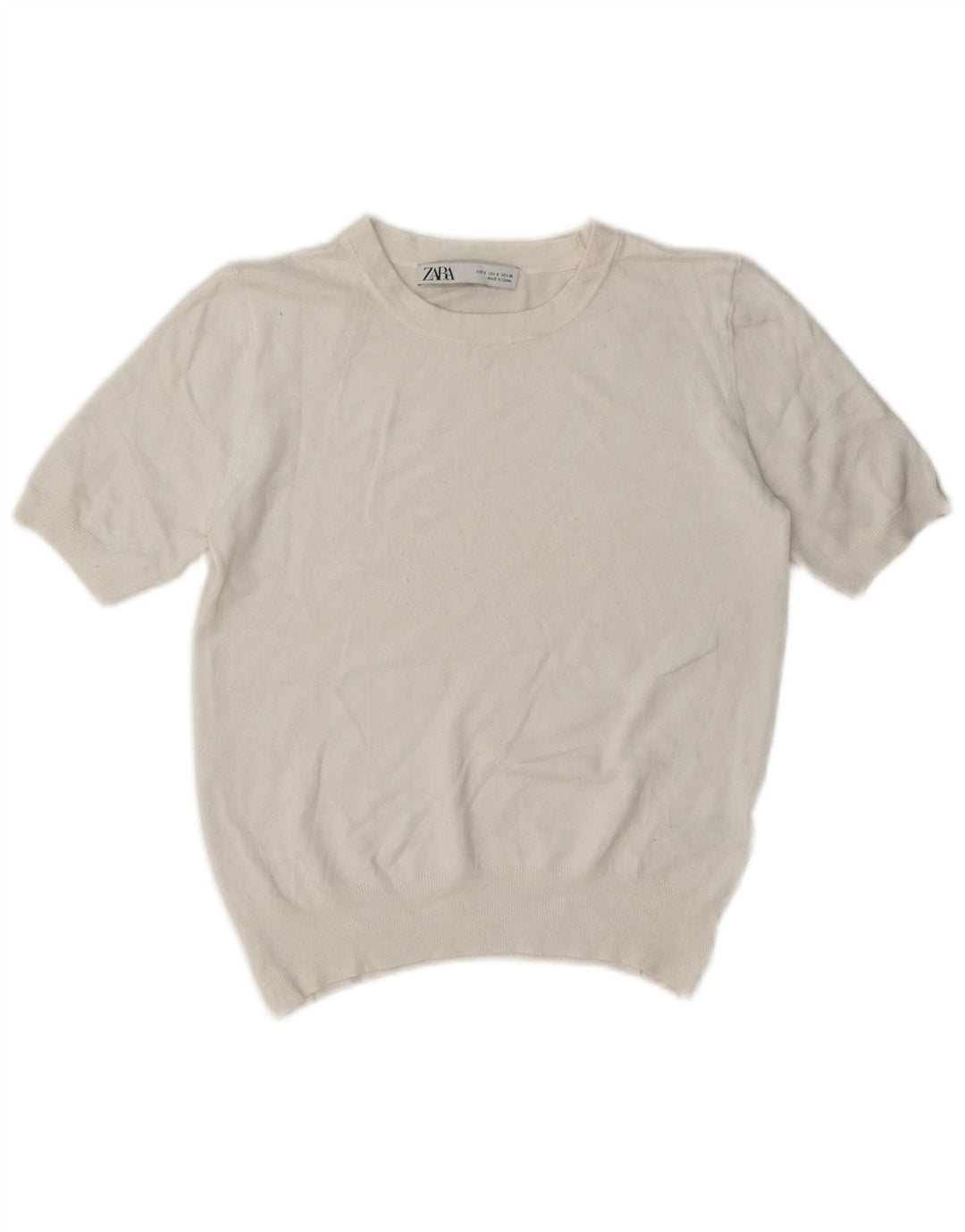 Zara Womens Short Sleeve Crop Top UK 10 Petite Viscose Blanche