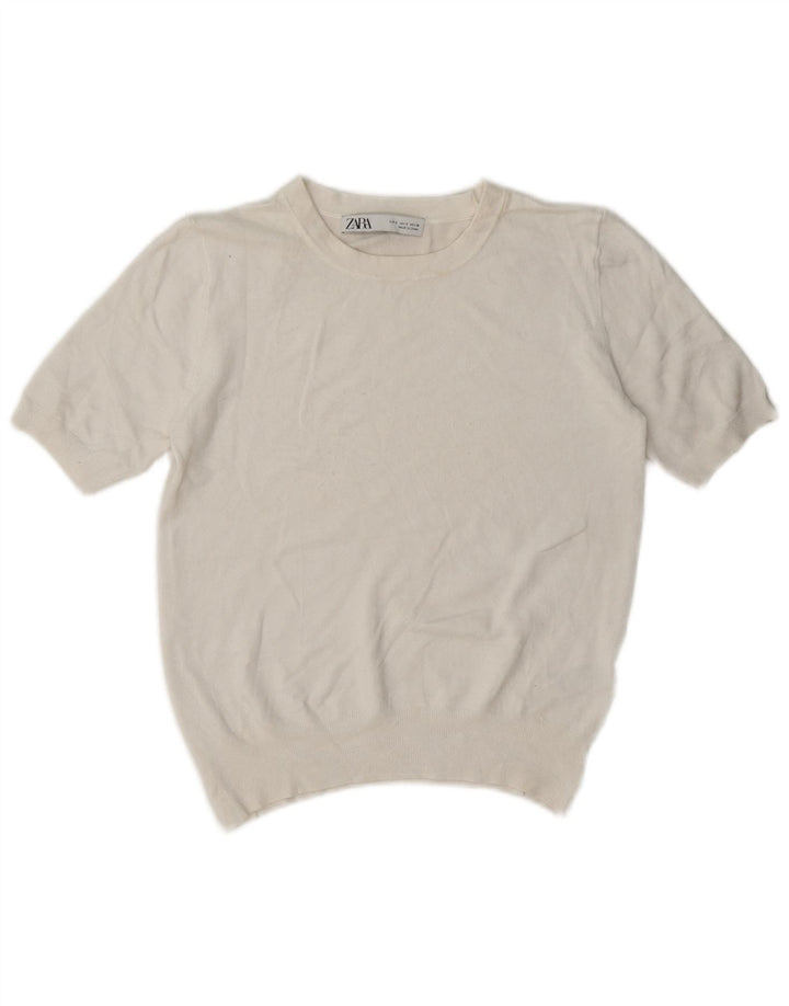 Zara Womens Short Sleeve Crop Top UK 10 Petite Viscose Blanche