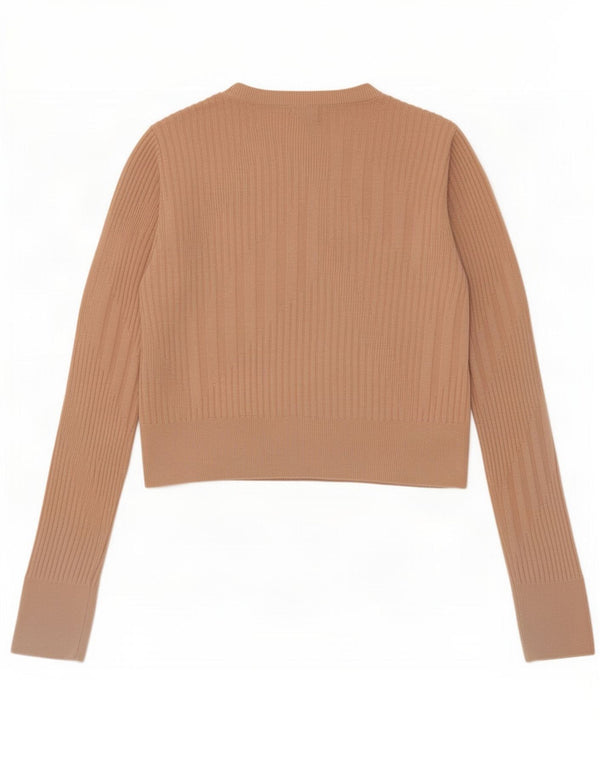 Topshop Pull court à col bateau pour femme UK 12 Viscose beige moyen