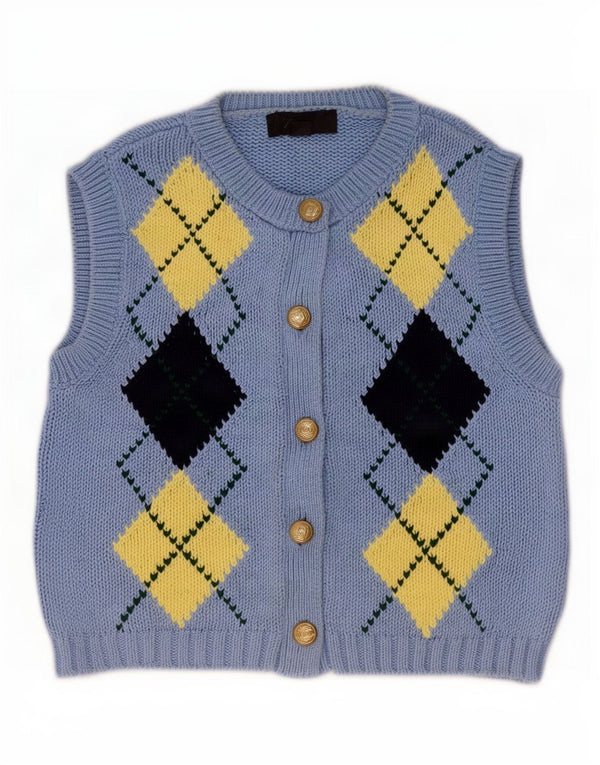 Zara Womens Crop Cardigan Sweater UK 10 Petit Bleu Argyle/Diamant