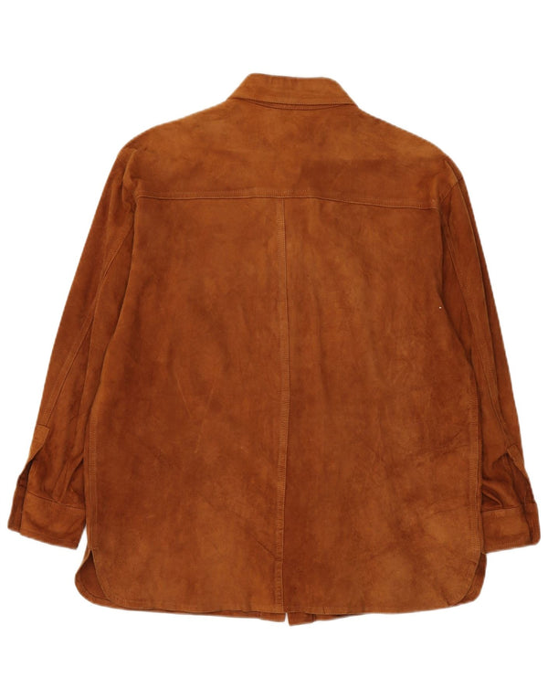 vintage Femme Surchemise Suède Chemise IT 42 Marron Moyen