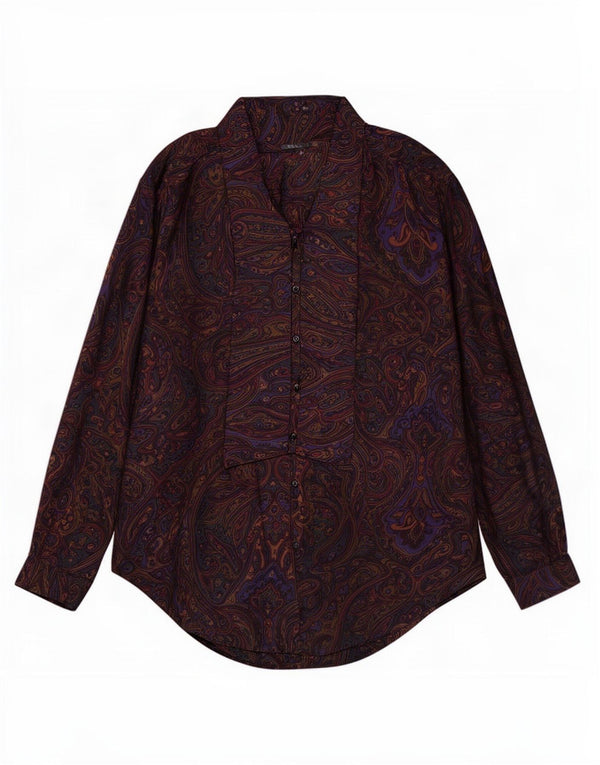 vintage Femmes Front Tie Shirt Blouse UK 20 2XL Vert Paisley