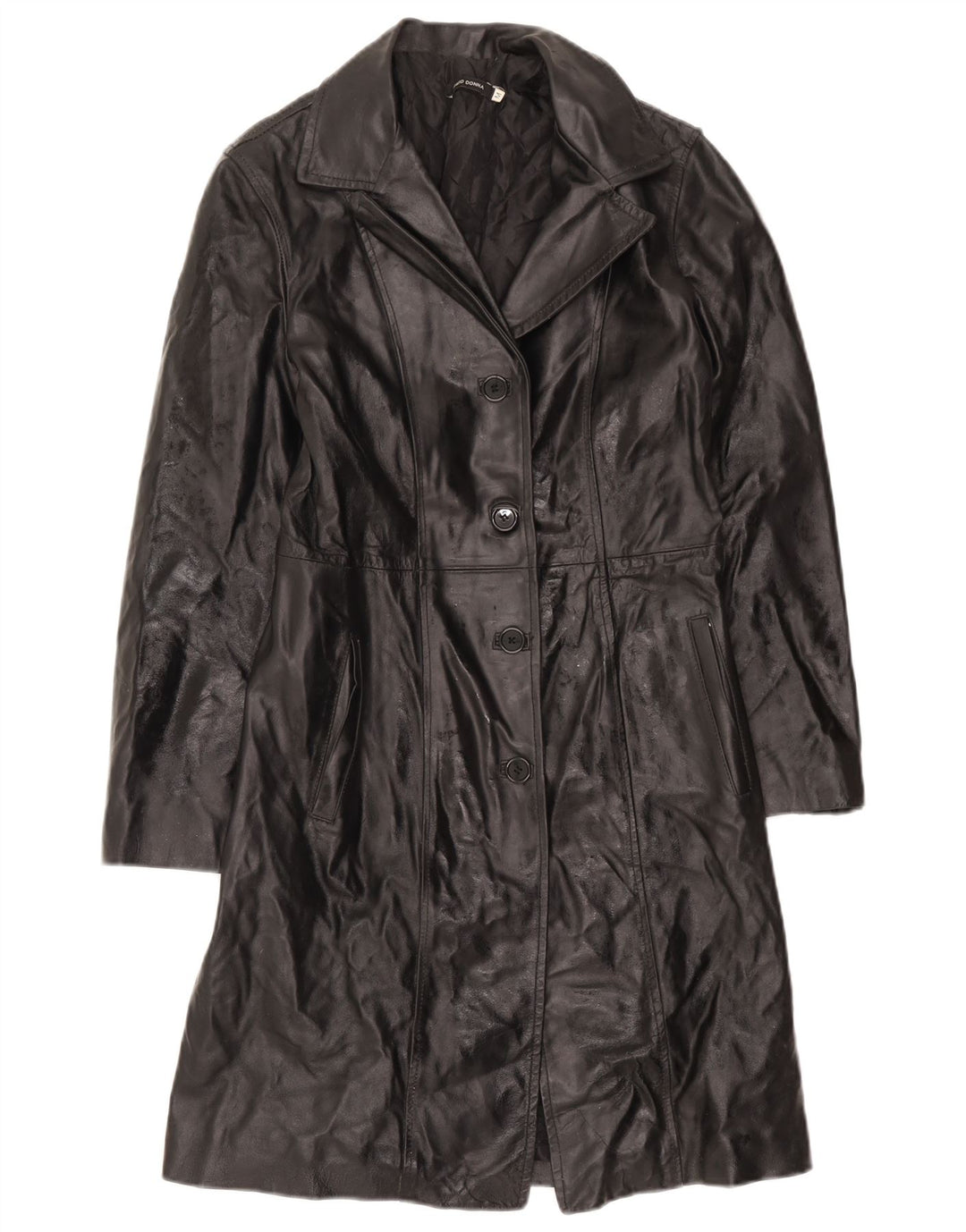 manteau en cuir femme vintage UK 12 Cuir noir moyen