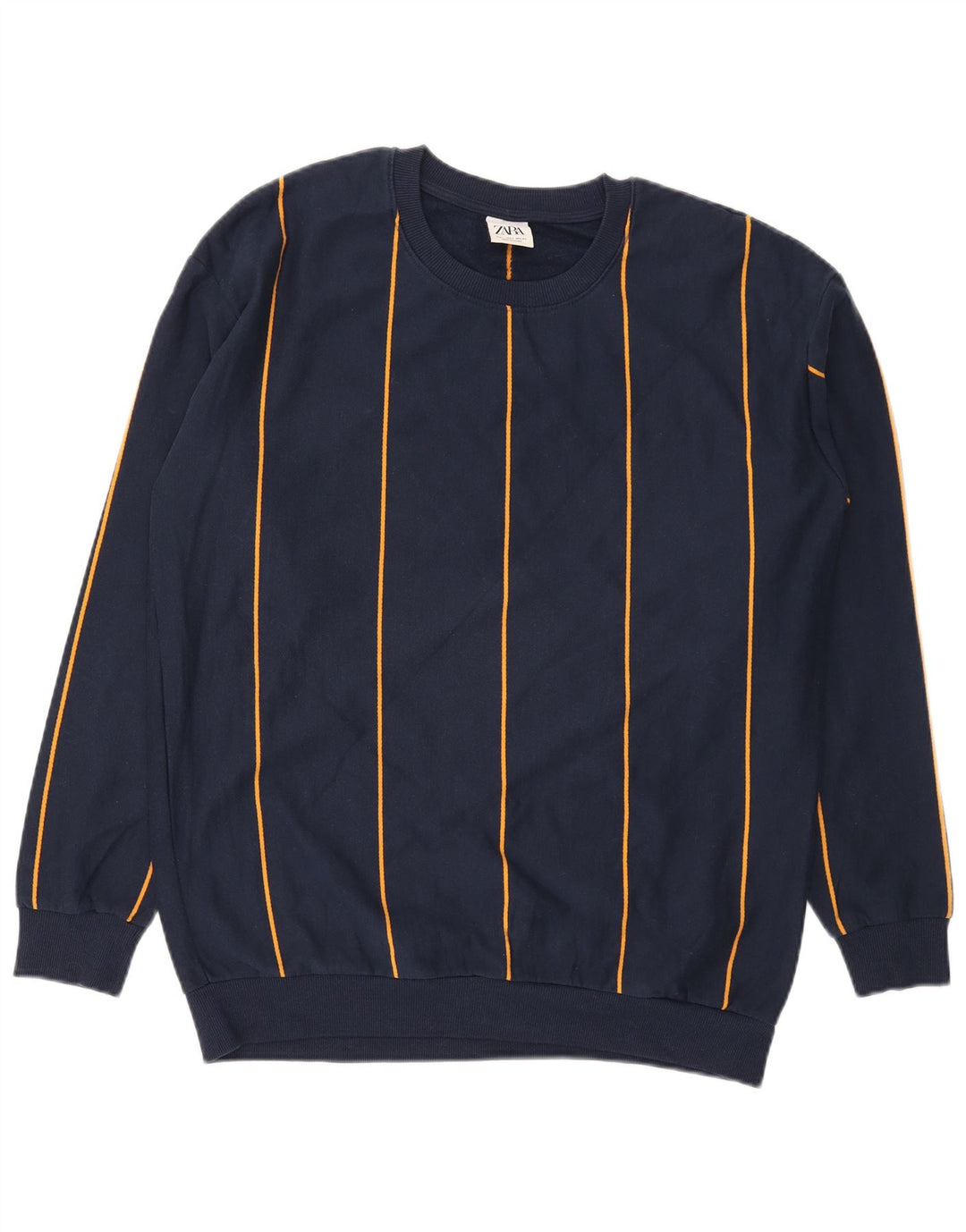 Zara Homme Sweatshirt Jumper Large Bleu Marine Rayé Coton