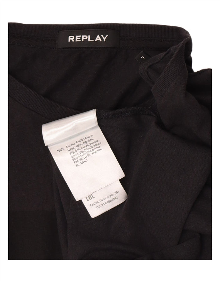 Replay Haut graphique à manches longues pour hommes, grand coton noir