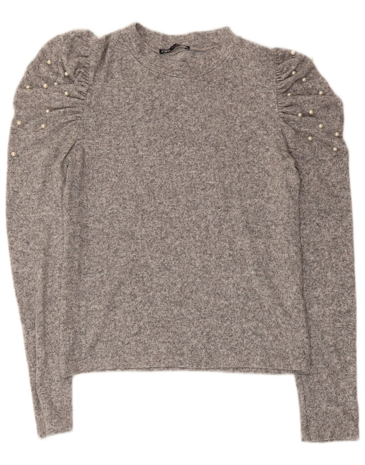 ZARA Chemisier à manches longues pour femme UK 12 Gris moyen moucheté