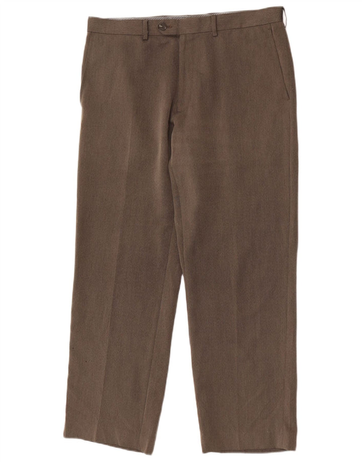 Marks & Spencer Pantalon de costume droit pour homme W34 L29 Marron à chevrons
