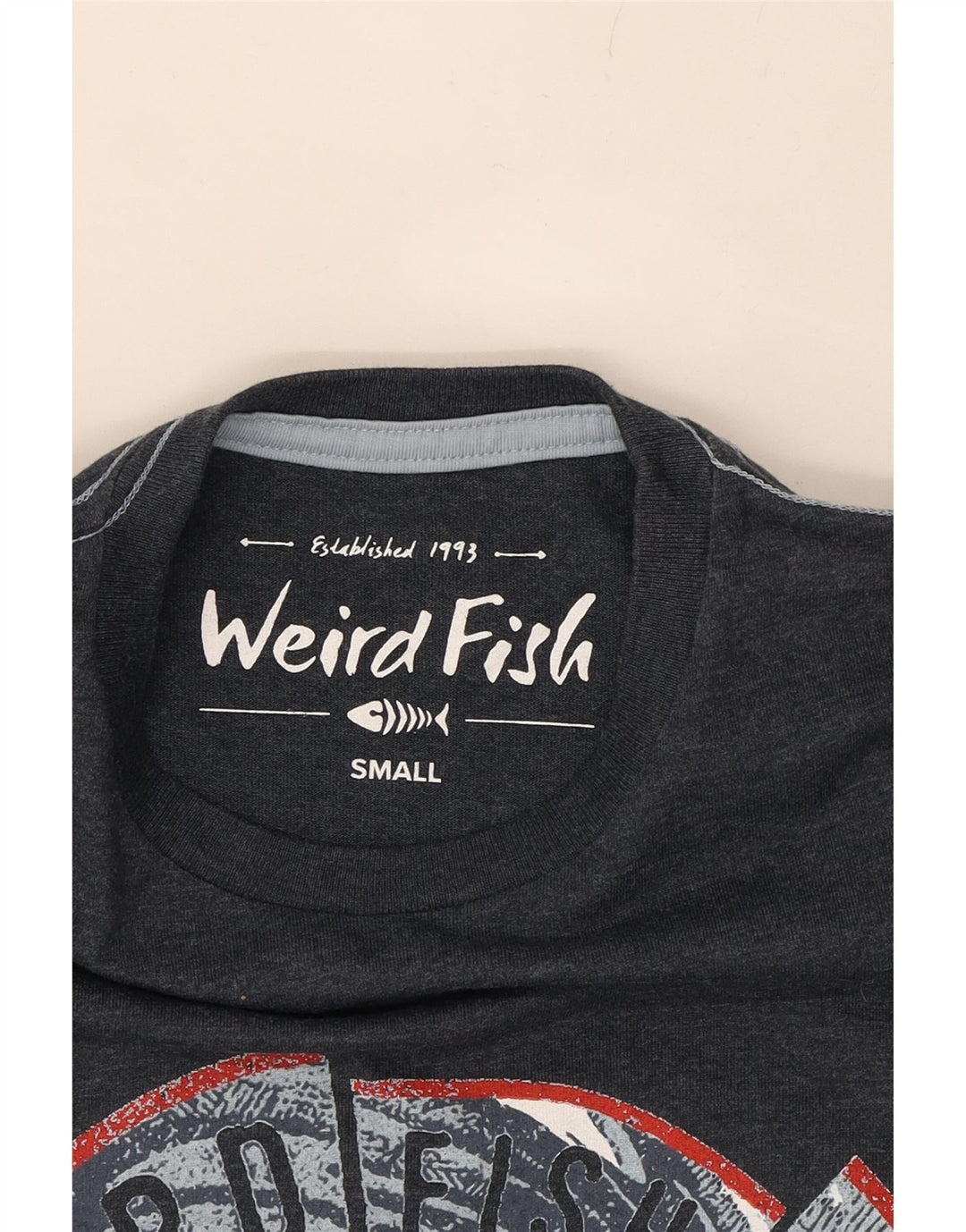 WEIRD FISH Mens Graphic T-Shirt Top Small Navy Blue Vintage Weird Fish and Second-Hand Weird Fish from Messina Hembry 