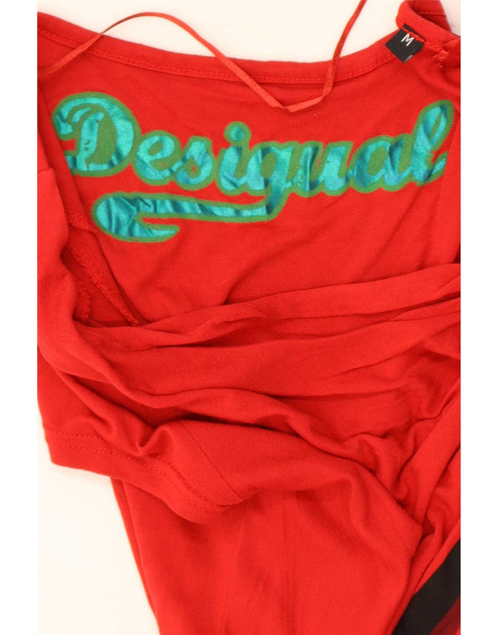 Desigual Femme Graphic Blouse Top UK 12 Moyen Rouge Géométrique