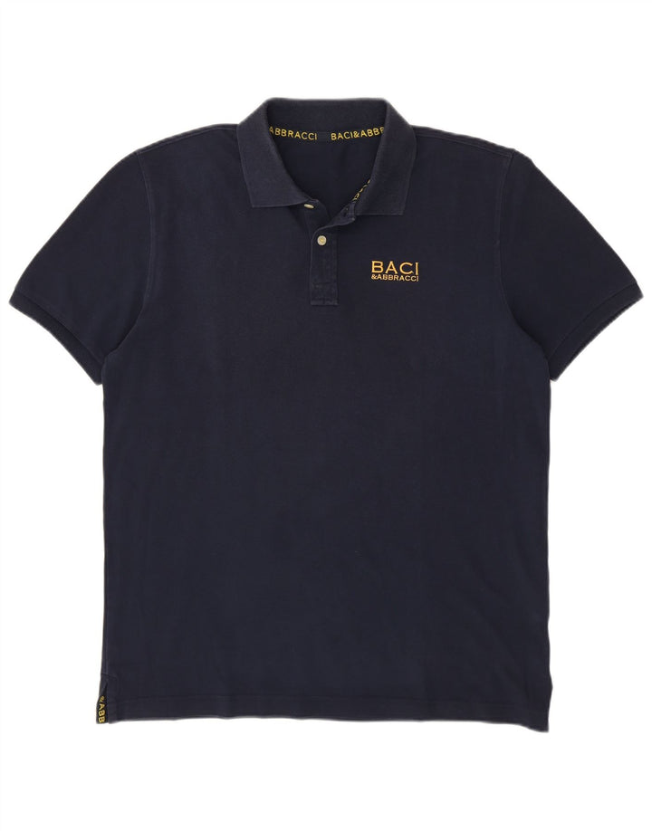 VINTAGE Mens Polo Shirt Large Navy Blue Cotton