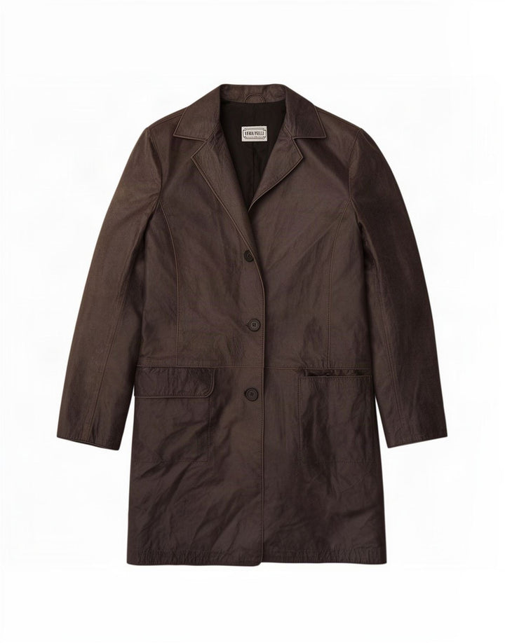 manteau en cuir femme vintage IT 42 Moyen Noir