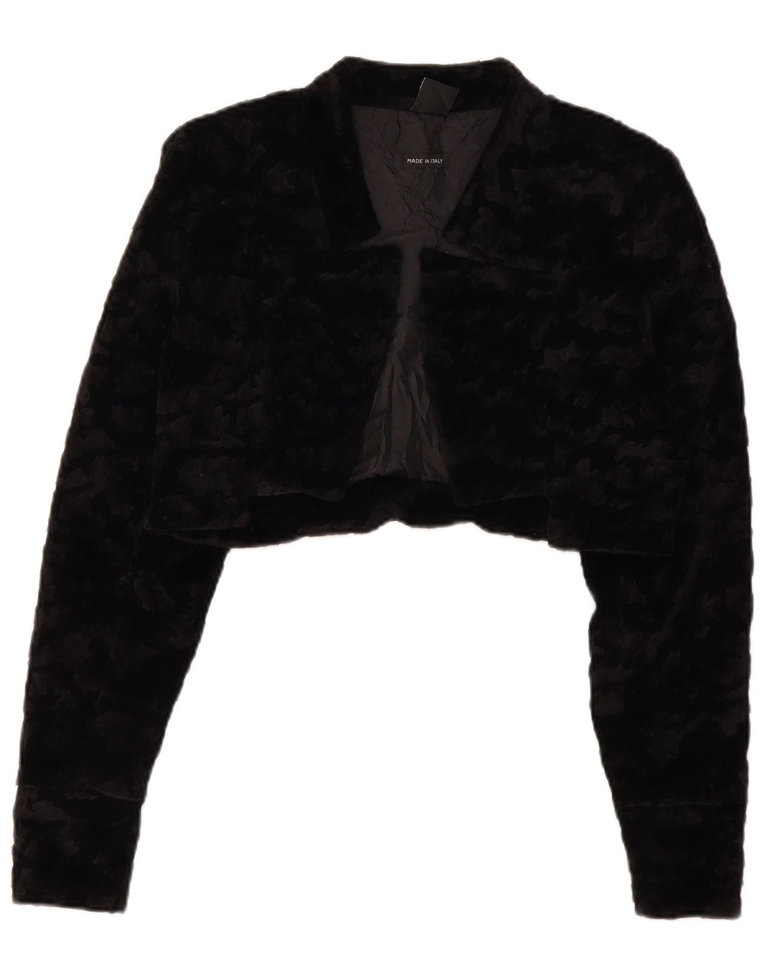 VINTAGE Femme Fausse Fourrure Boléro Veste UK 14 Grand Noir Polyester