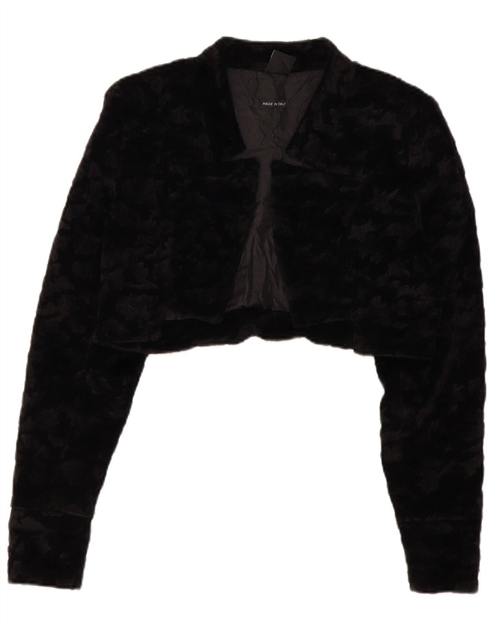 VINTAGE Femme Fausse Fourrure Boléro Veste UK 14 Grand Noir Polyester