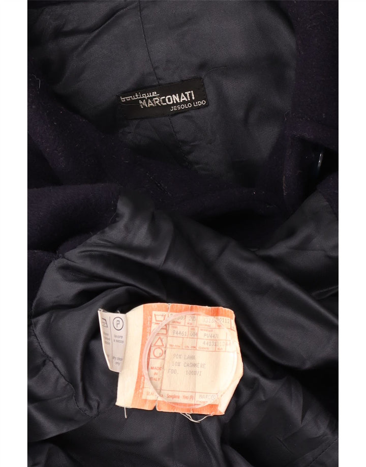 vintage Femme Pardessus IT 48 XL Laine Bleu Marine