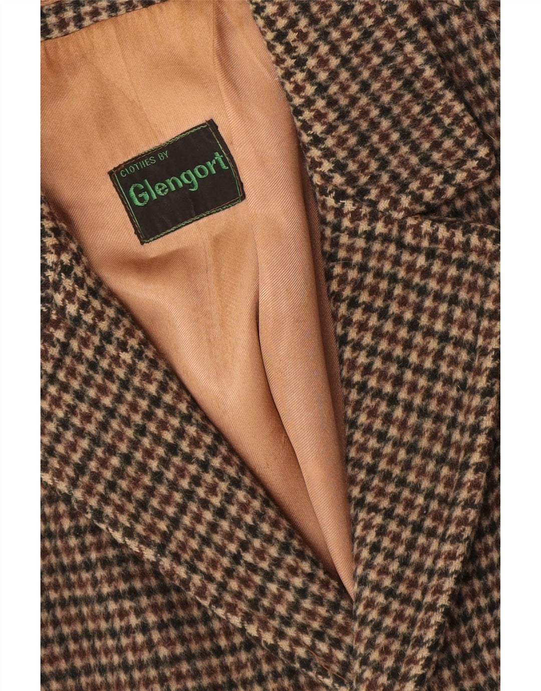 vintage Mens Overcoat UK 36 Petit pied-de-poule brun