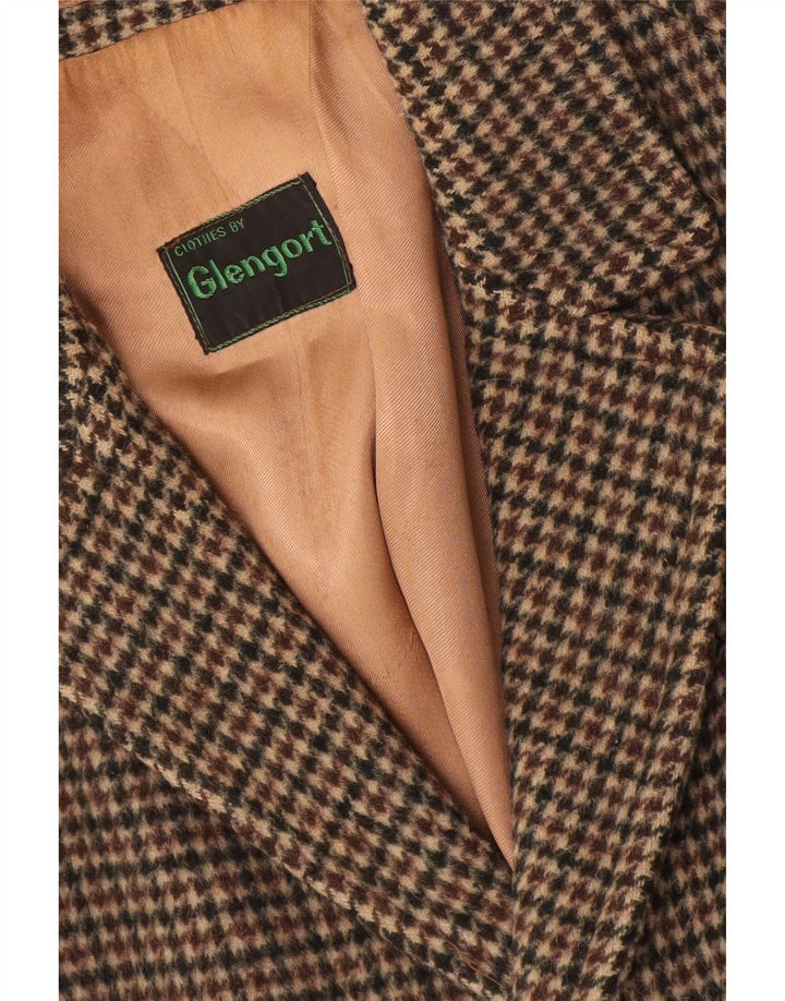 vintage Mens Overcoat UK 36 Petit pied-de-poule brun