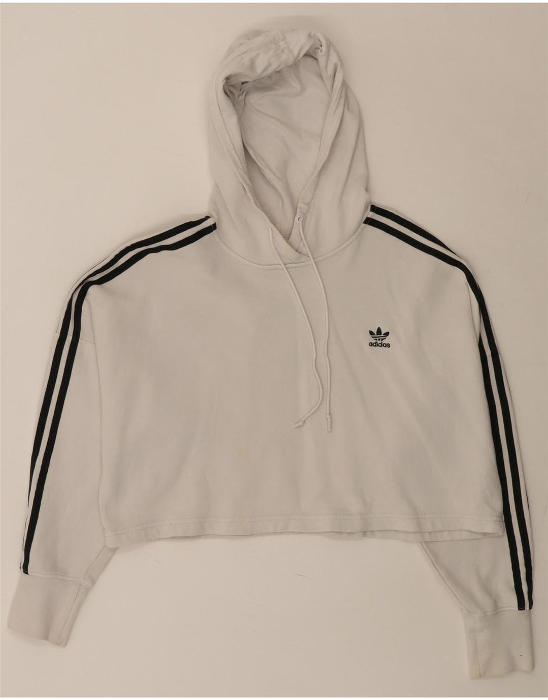 ADIDAS Pull à capuche court surdimensionné pour femme UK 8 Petit coton blanc
