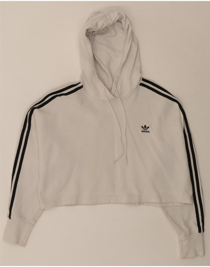 ADIDAS Pull à capuche court surdimensionné pour femme UK 8 Petit coton blanc