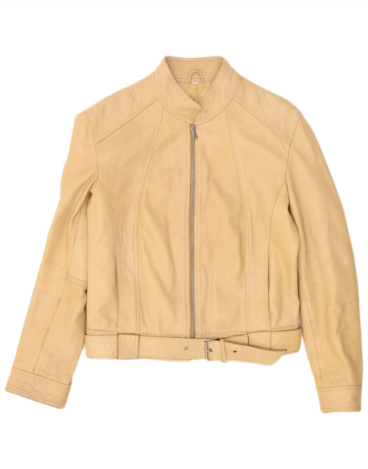veste en cuir crop femme vintage IT 44 cuir beige moyen