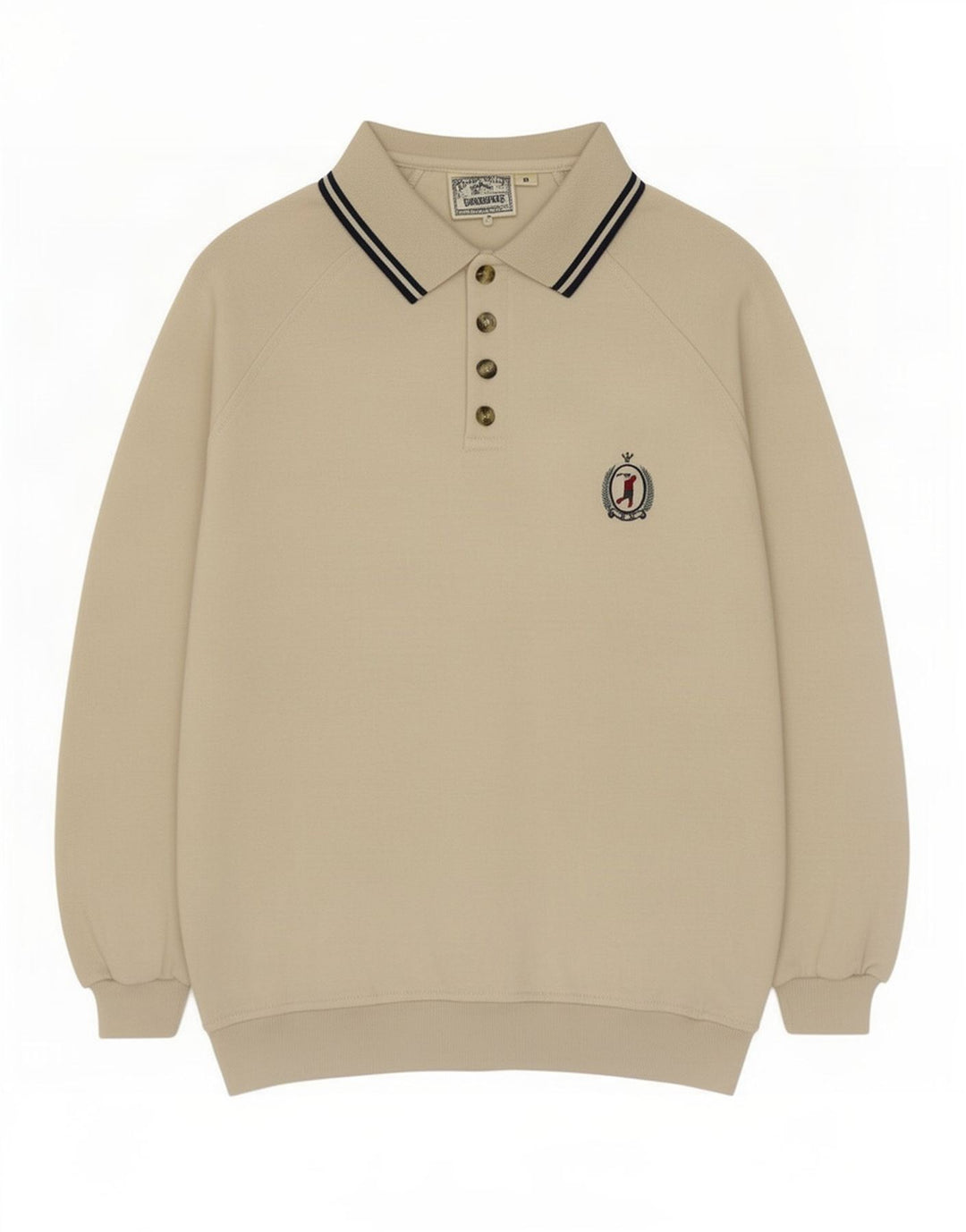 vintage Mens Polo Neck Sweatshirt Jumper Moyen Beige Coton