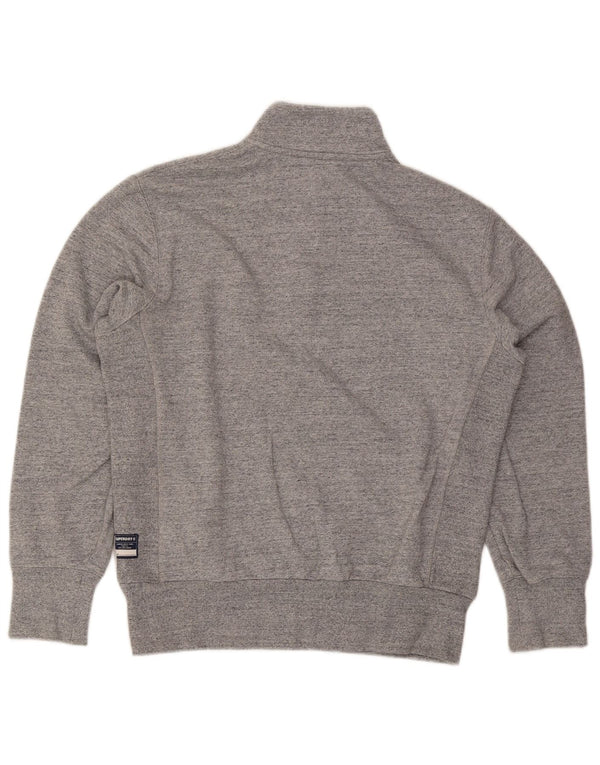 Superdry Sweat-Shirt Col Zippé Homme Gris Moyen Moucheté Coton