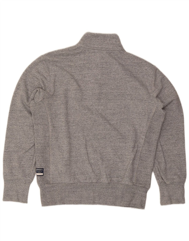 Superdry Sweat-Shirt Col Zippé Homme Gris Moyen Moucheté Coton