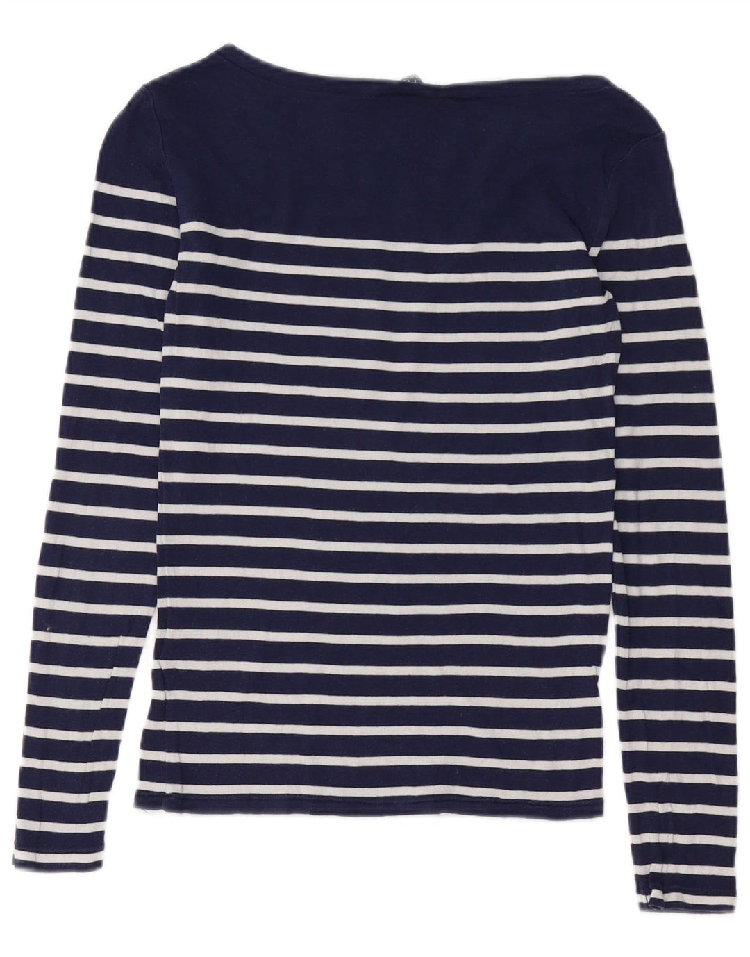 POLO RALPH LAUREN Haut Femme Manches Longues UK 10 Petit Bleu Marine Rayé