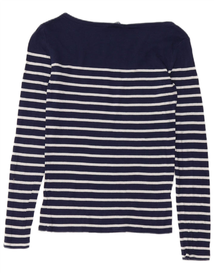 POLO RALPH LAUREN Haut Femme Manches Longues UK 10 Petit Bleu Marine Rayé