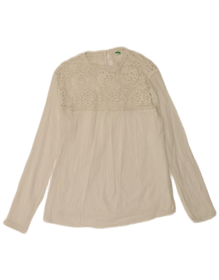 Benetton Chemisier surdimensionné à manches longues pour femme UK 10 Petit coton blanc