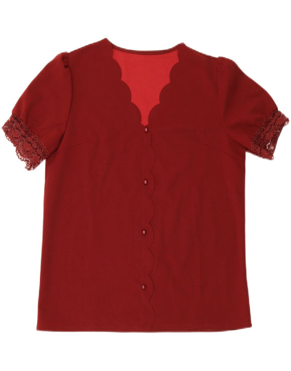 Vintage Womens Short Sleeve Shirt Blouse UK 14 Large Burgundy Floral