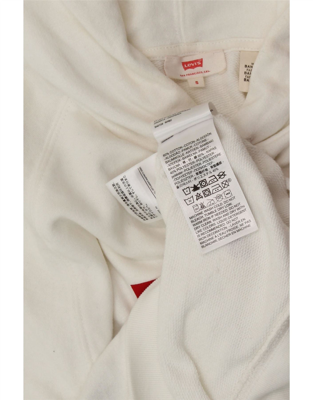 LEVI'S Pull à capuche surdimensionné graphique pour femme UK 10 Petit coton blanc