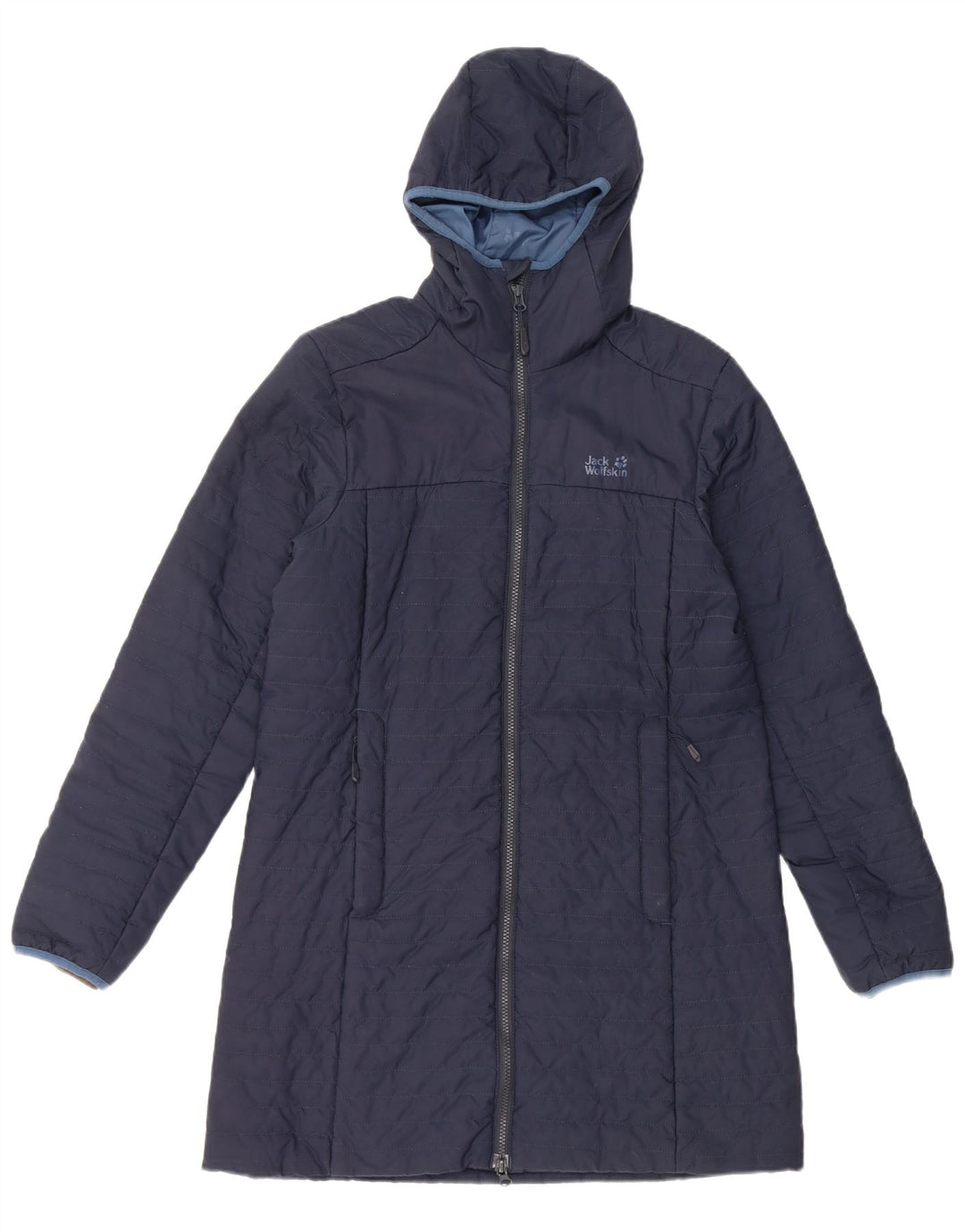 Jack Wolfskin Manteau rembourré à capuche pour femme UK 12 Bleu marine moyen Polyester