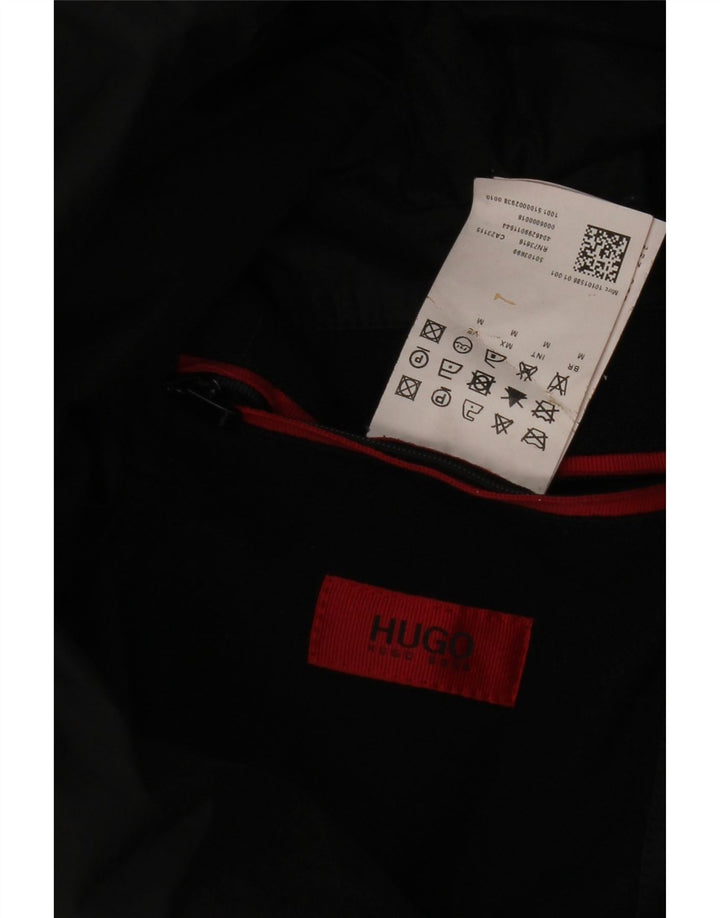 HUGO BOSS Manteau à double boutonnage pour hommes UK 38 Laine vierge noire moyenne