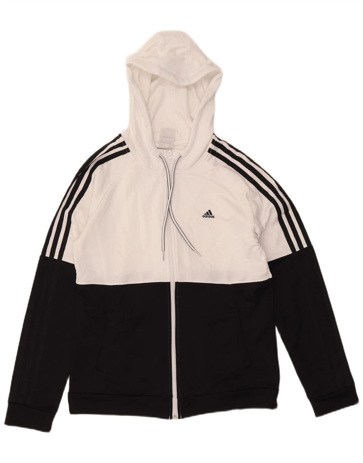 ADIDAS Pull à capuche zippé pour femme UK 12/14 Blanc moyen Colourblock
