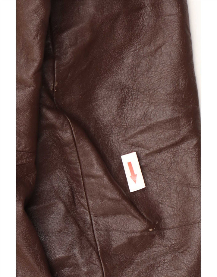 vintage Mens Double Breasted Leather Coat UK 36 Petit Bourgogne