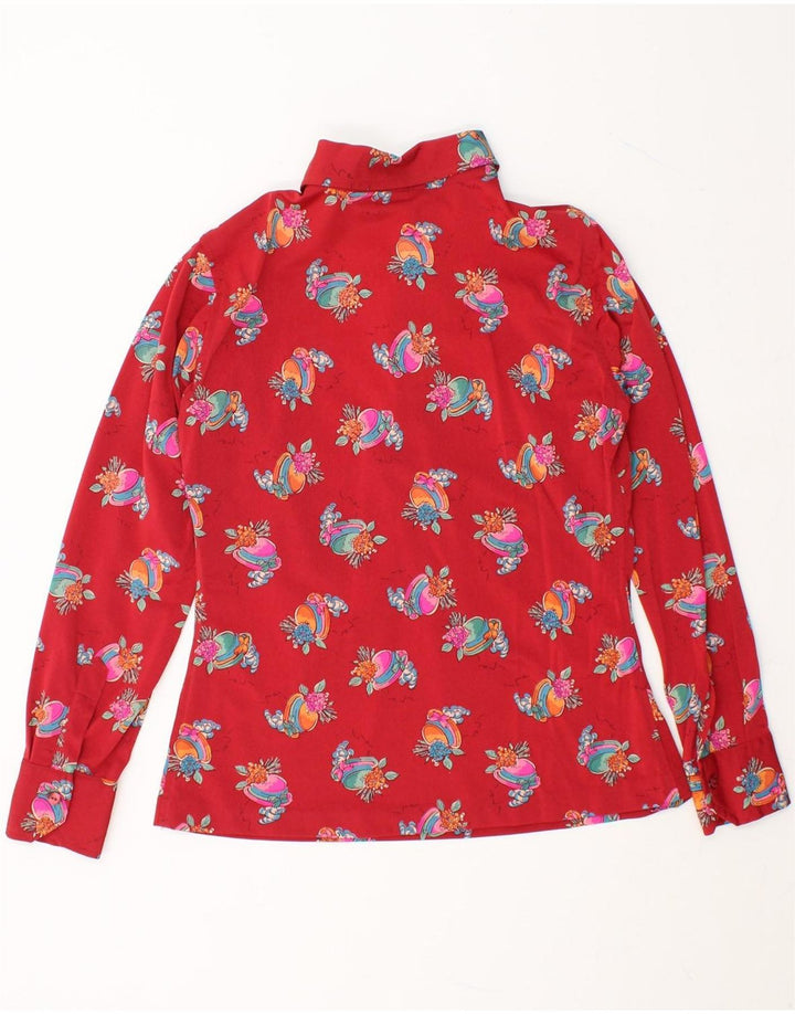 VINTAGE Womens Pullover Shirt UK 12 Medium Red Floral Vintage Vintage and Second-Hand Vintage from Messina Hembry 
