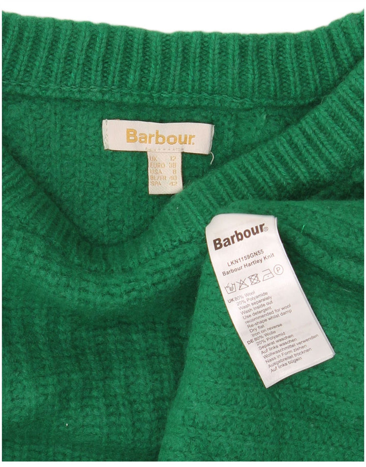 BARBOUR Pull court à col bateau pour femme UK 12 en laine vert moyen