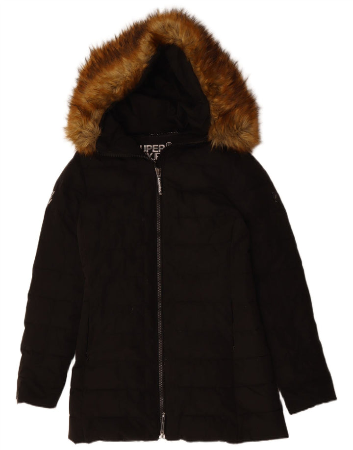 Superdry Veste matelassée à capuche pour femme UK 8 Small Noir Polyester