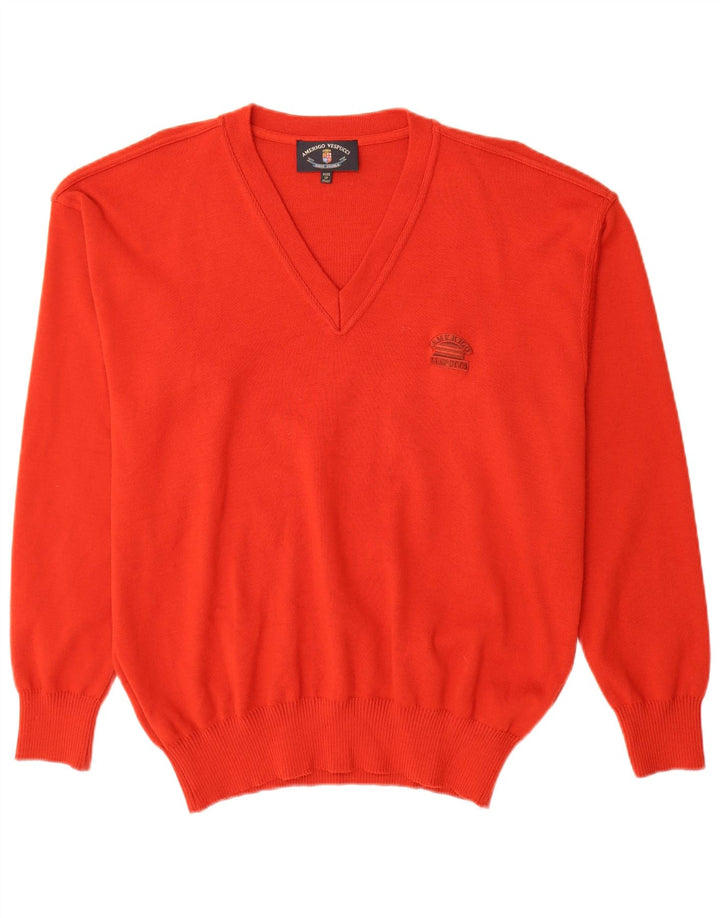 Amerigo Vespucci Pull col V Homme XL Laine Rouge
