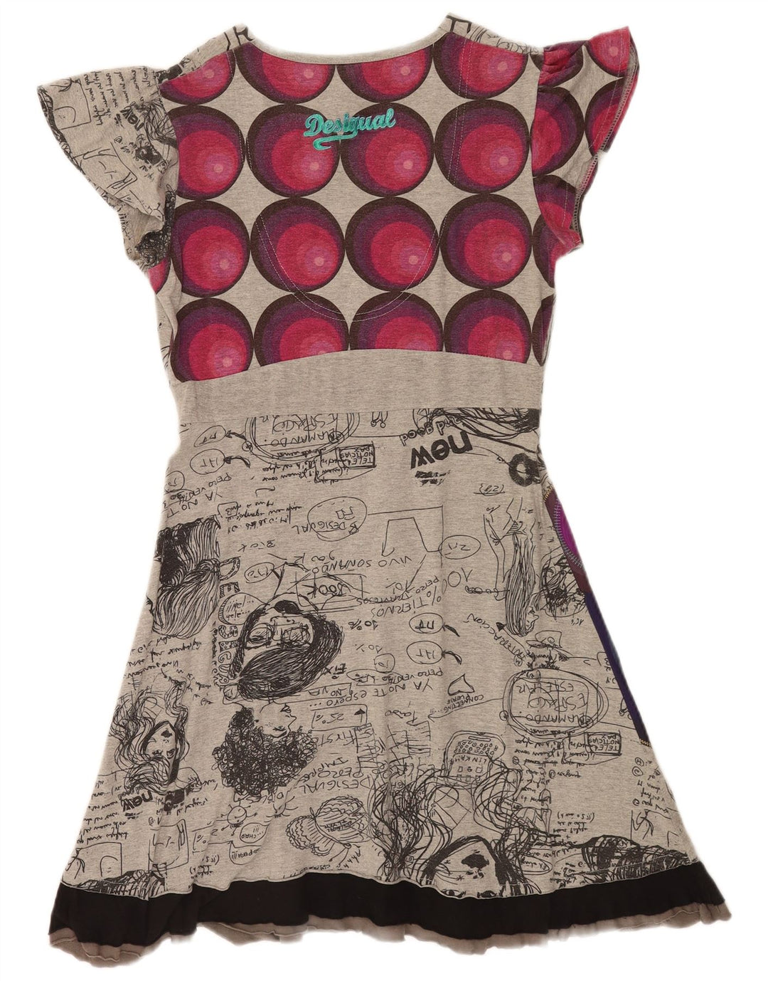 Desigual Robe trapèze graphique pour femme UK 12 Gris moyen