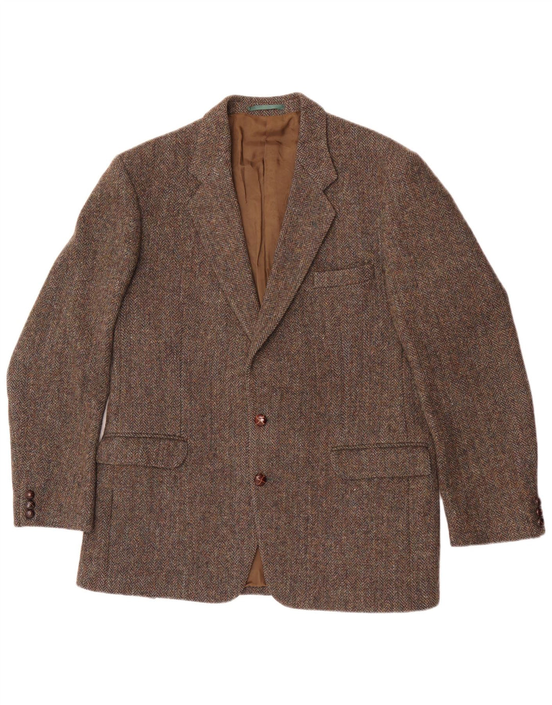 Harris Tweed Veste Blazer 2 Boutons pour Homme UK 40 Grande Laine à Chevrons Marron