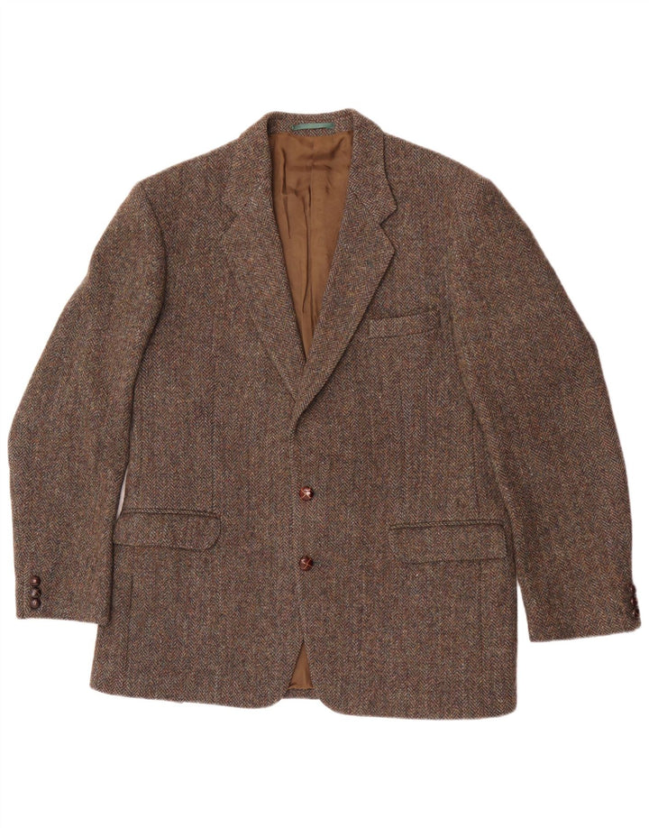 Harris Tweed Veste Blazer 2 Boutons pour Homme UK 40 Grande Laine à Chevrons Marron