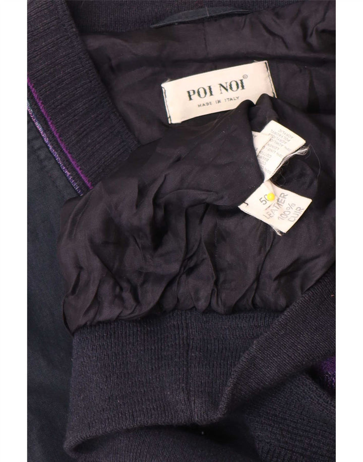 vintage Mens Bomber Jacket IT 50 Grand coton géométrique bleu marine