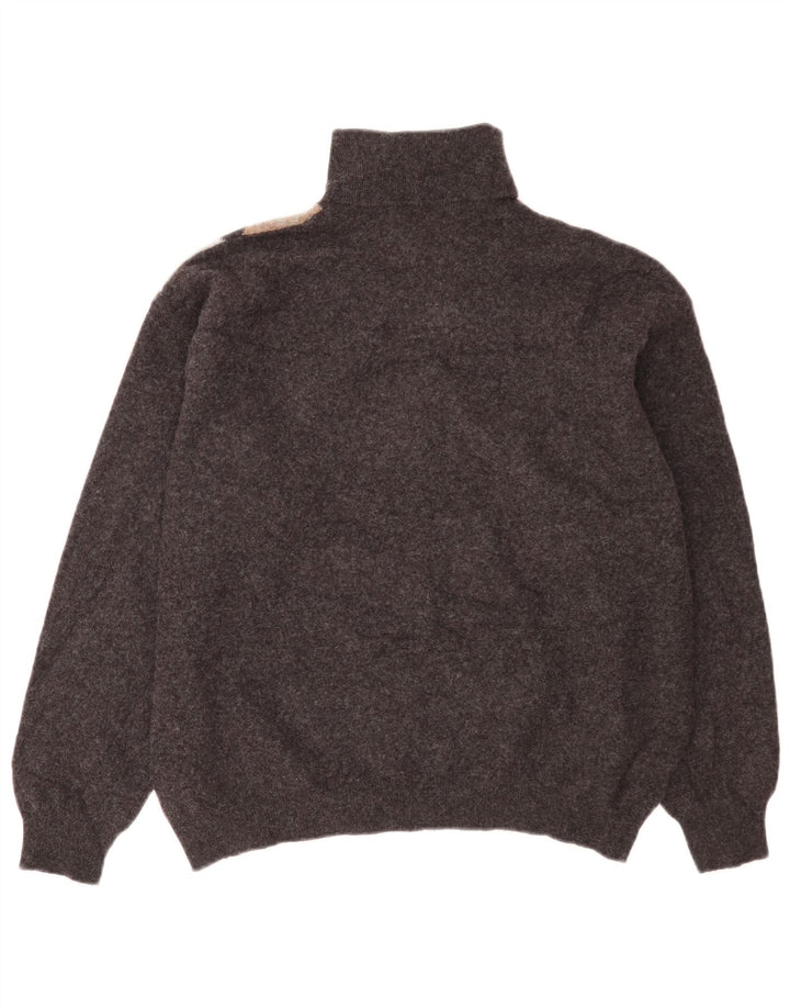 Benetton Pull Col Roulé Homme IT 52 Large Gris Argyle/Diamant Laine