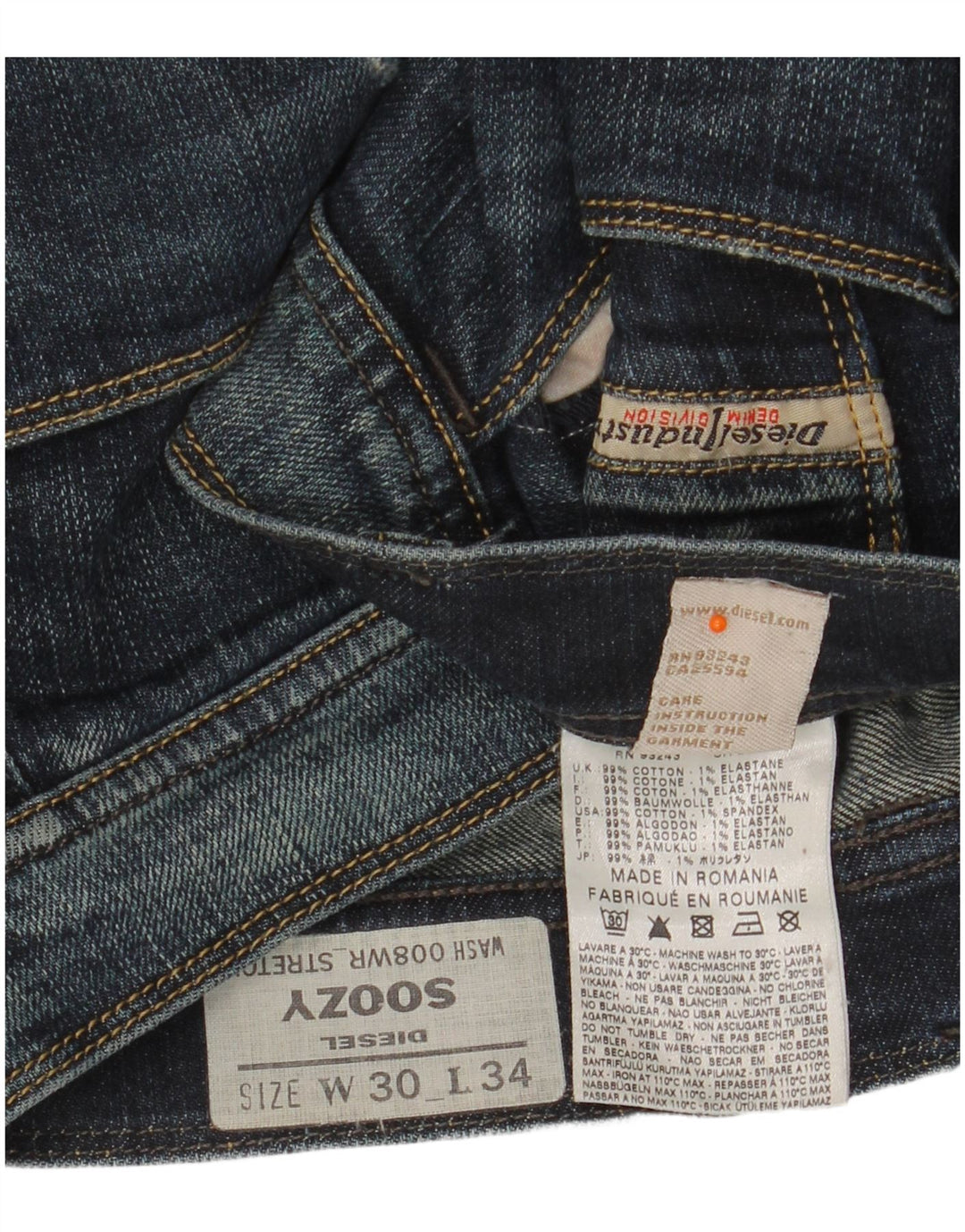 DIESEL Femme Soozy Jean Droit W30 L34 Bleu Coton