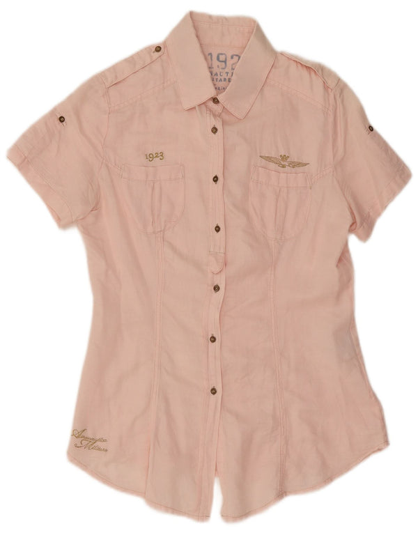 Aeronautica Militare Chemise graphique à manches courtes pour femme UK 10 Small Rose
