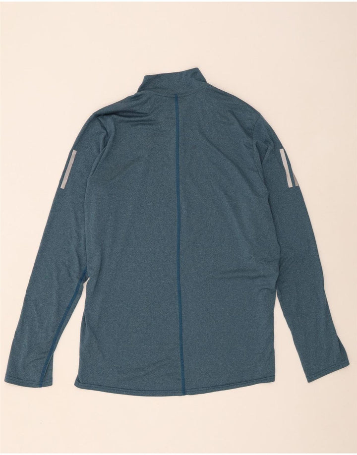 Adidas Hommes Climalite Zip Neck Top Manches Longues Grand Bleu Polyester