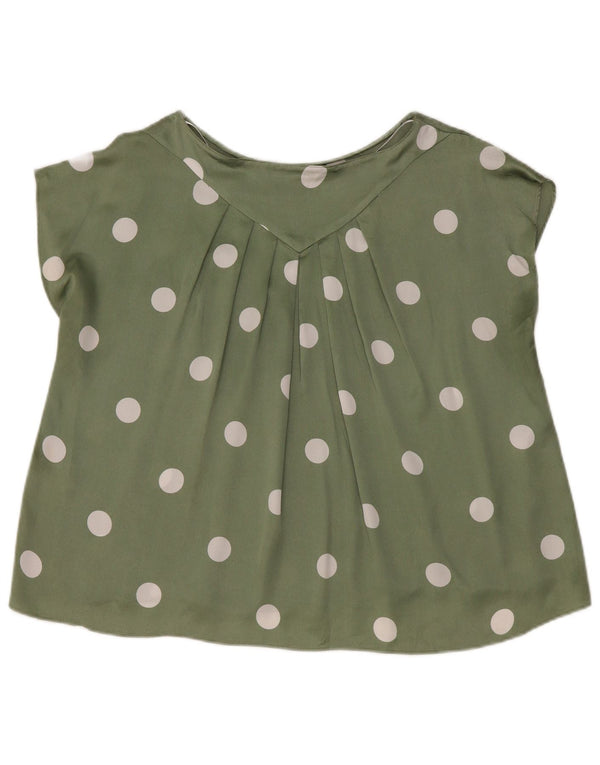 Zara Womens Crop Oversize Blouse Top UK 10 Petit Vert à Pois Polyester