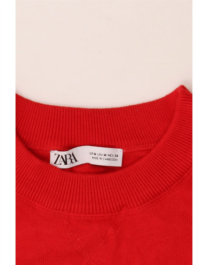 ZARA Womens Oversized Crop Sweatshirt Jumper UK 14 Medium Red Viscose Vintage Zara and Second-Hand Zara from Messina Hembry 